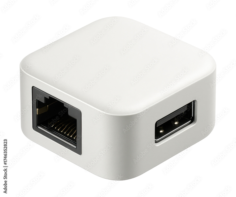 Fototapeta premium Compact network adapter perfect for tight spaces, such as behind kitchen counters.