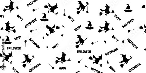 Halloween patern.Silhouette of witches flying on broomsticks. Halloween themes