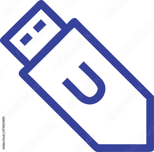 Vector line art icon of a pen drive, blue outline vector