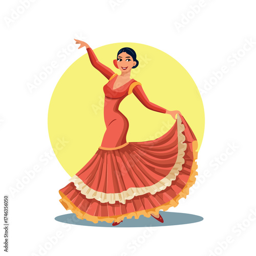 Spanish Flamenco Woman Dancer Vector Illustration. Element for culture and tourism theme.