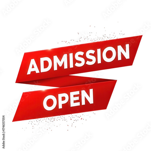 Red admission open banner isolated on transparent background