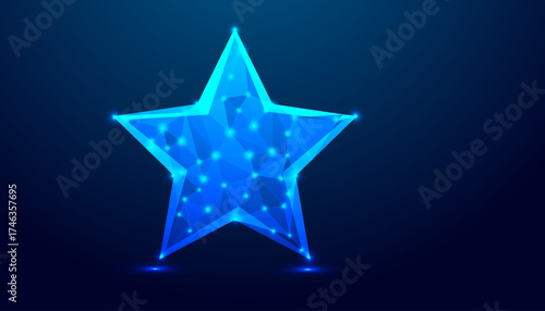 Low Poly Star Icon on Dark Blue Gradient Background. Minimalist, Geometric, and Modern Star Symbol for Digital Art, 3D Modeling, UI/UX, and Futuristic Graphics.