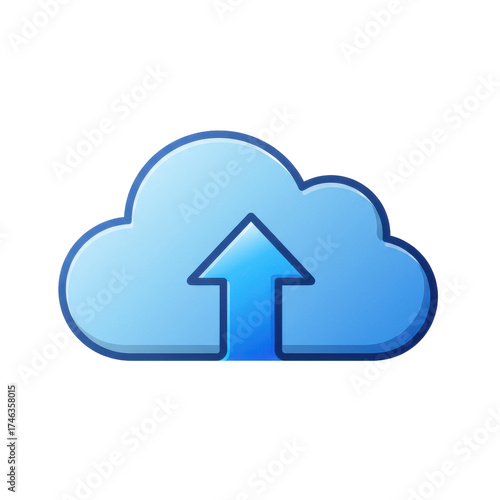A blue cloud with an upward-pointing arrow, symbolizing uploading or cloud storage, set against a white background.