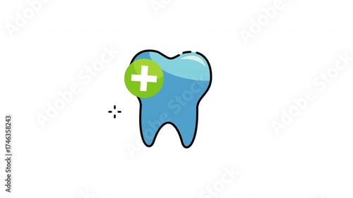 Animation clean blue tooth with medical plus sign.