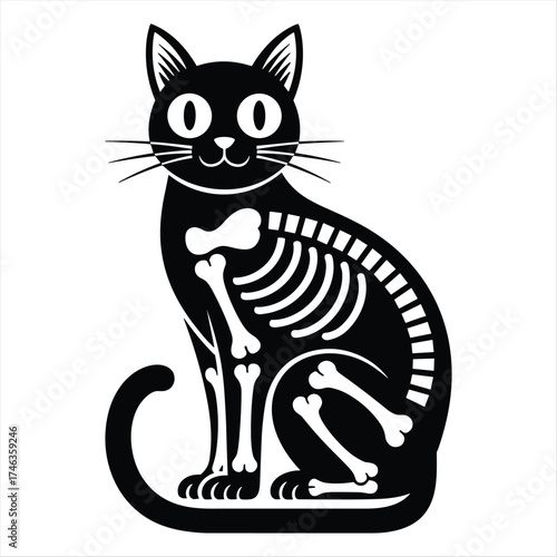 Black cat skeleton silhouette for halloween silhouette