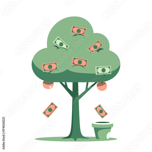 tree in a pot with money
