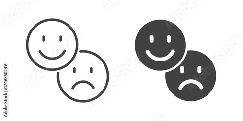 Happy and Sad Emoticons Mood Swing Icon. Line and glyph solid icon