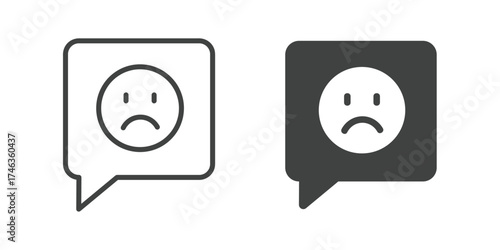Negative Feedback and Sad Comment Bubble Icon. Line and glyph solid icon