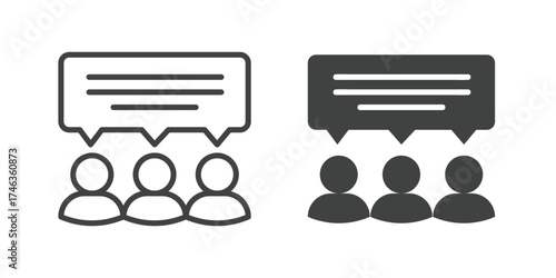 Group Discussion and Team Meeting Speech Bubble Icon. Line and glyph solid icon
