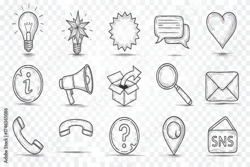 Artisanal graphite grey line art icon set