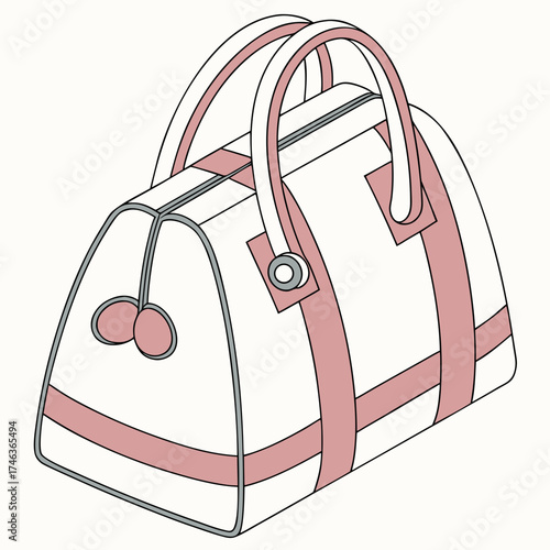 Fashionable gym bag with pink accents isolated on light background