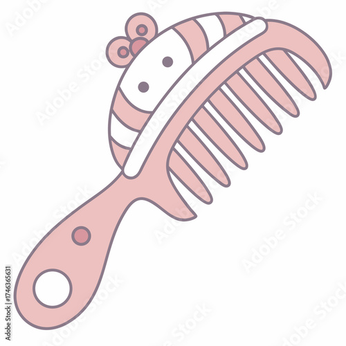 Pink comb with cute design, isolated on white background
