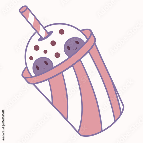 Cute cartoon illustration of bubble tea drink with straw