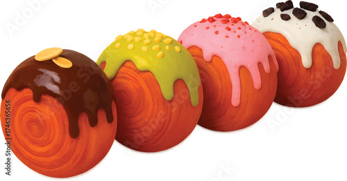 Delicious donuts with creative toppings, perfect for bakeries, cafes, and sweet treats promotions, bringing joy and delight to your audience with vibrant colors