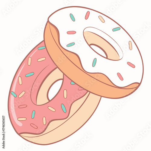Two delicious donuts with colorful sprinkles, sweet treat illustration