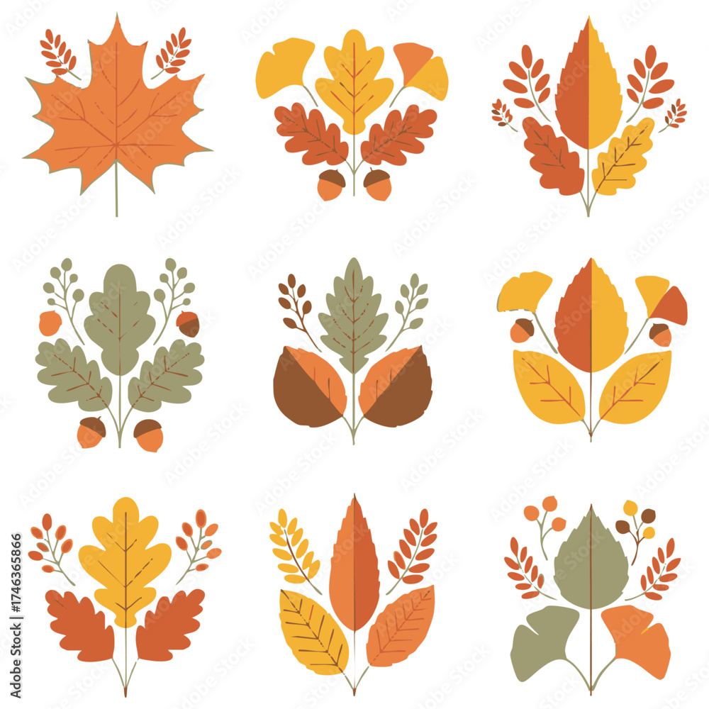 Fototapeta premium Autumn leaves vector graphic.