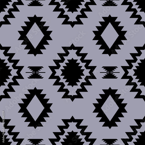 Geometric Inspired Diamond And Zigzag Pattern In Black On A Solid Light Transparent Background Seamless Repeat Tribal Ethnic Southwest