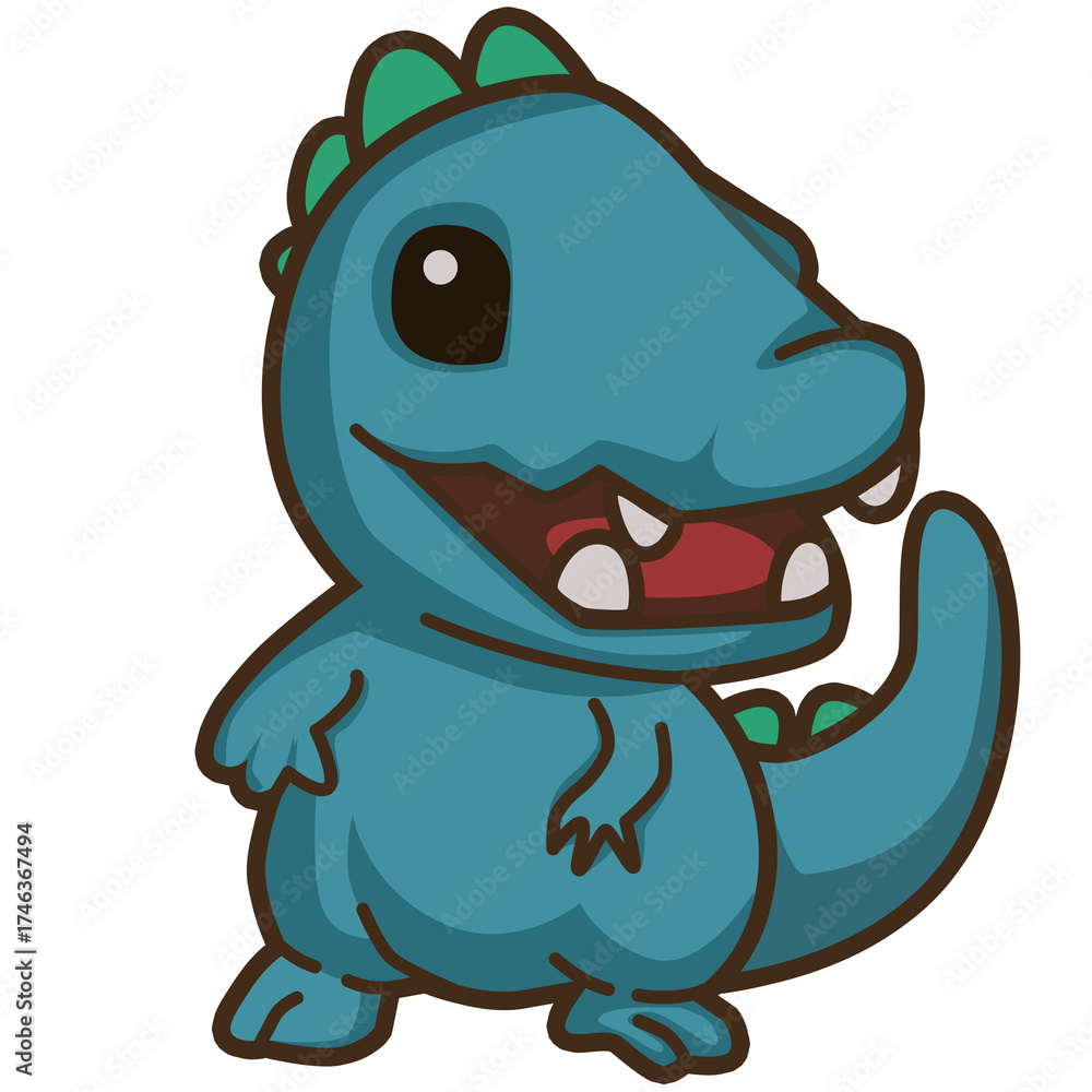 Obraz premium Tiny dinosaur with open mouth, showing excitement or joy. Fun character for kids or game illustrations.
