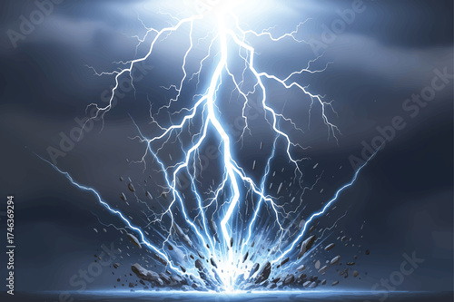 Powerful lightning strike illustration with electrical energy