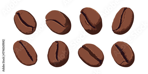 Horisontal set with coffee beans. Hand drawn coffee beans.	
