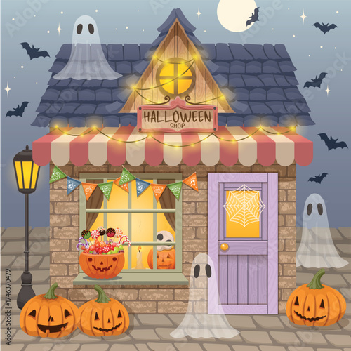 house, halloween, bats, pumpkin, moon, 