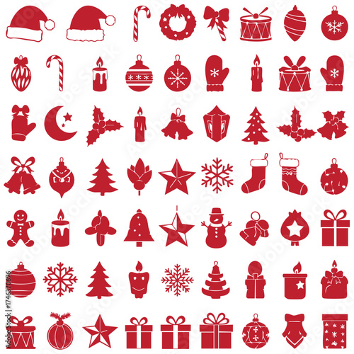 Christmas-themed silhouette icons arranged closely together against a white background.