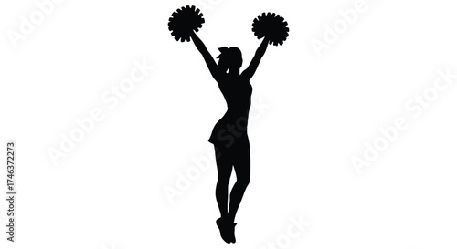 Dynamic cheerleader silhouette jumps with pom-poms in a classic athletic pose