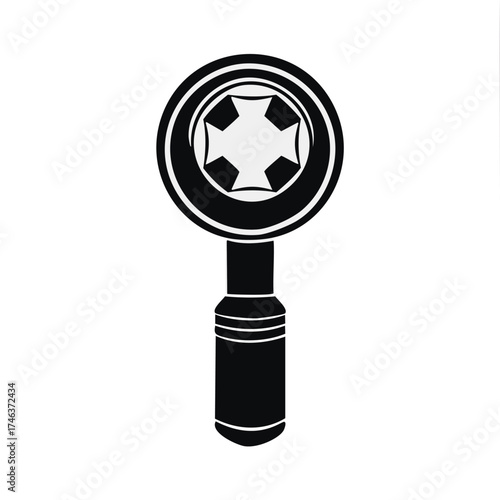 Black silhouette of a socket wrench on white background Keywords: socket wrench, tool, hardware