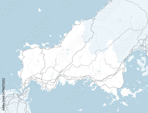 日本の山口県と隣接する都道府県を含む、シンプルなロードマップ