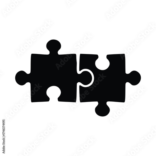 Two Black Puzzle Pieces Interlocking on White Background