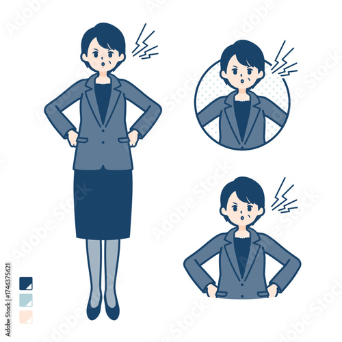 ビジネスミドル女性が怒っているイラスト