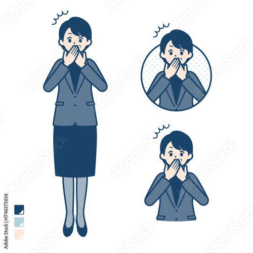 ビジネスミドル女性が口をおさえて驚いているイラスト