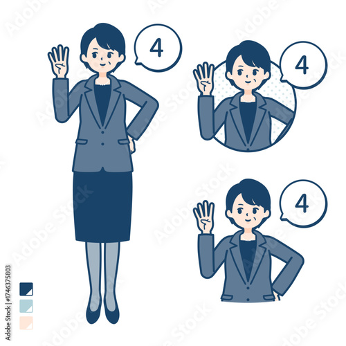 ビジネスミドル女性が4とカウントしているイラスト