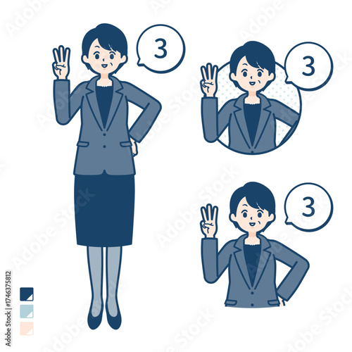 ビジネスミドル女性が3とカウントしているイラスト