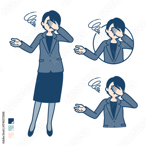 ビジネスミドル女性が頭をかかえて落胆しているイラスト