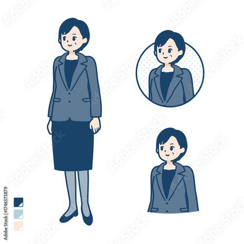 ビジネスミドル女性が横を見ているイラスト