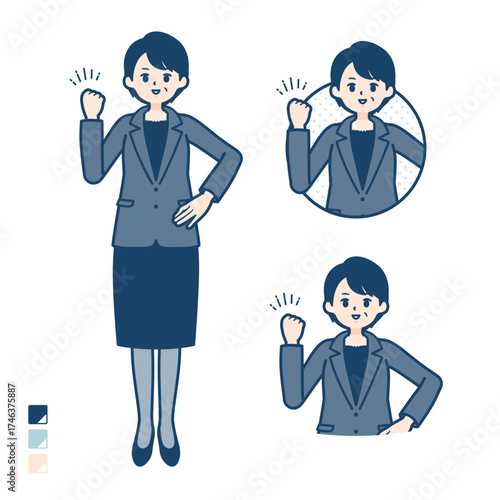 ビジネスミドル女性がガッツポーズをしているイラスト