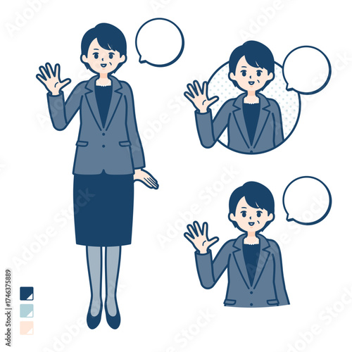 ビジネスミドル女性が挨拶をしているイラスト