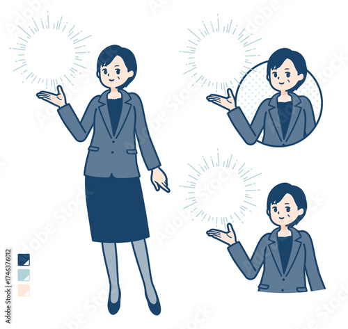 ビジネスミドル女性が光を操っているイラスト