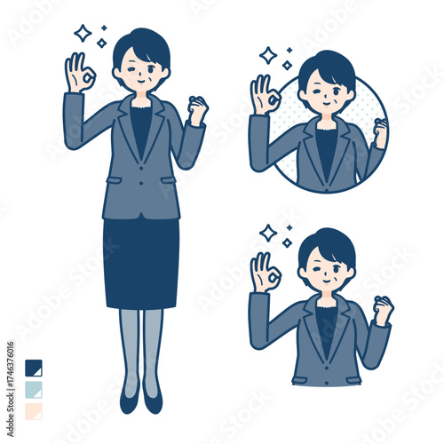 ビジネスミドル女性が挨拶をしているイラスト