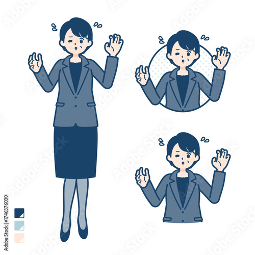 ビジネスミドル女性があわてているイラスト