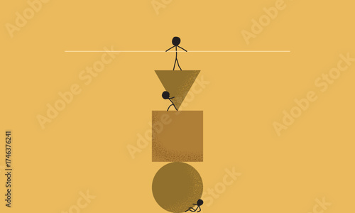 Hand-Drawn Stick Figure Illustration of a Group of People Trying and Working Together to Balance Objects of Different Shapes