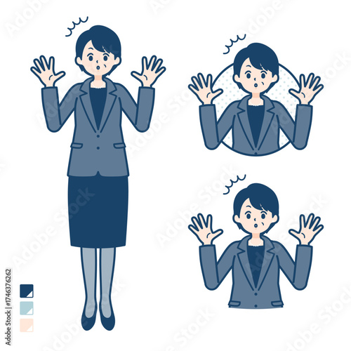 ビジネスミドル女性が驚いているイラスト