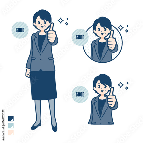 ビジネスミドル女性がサムズアップをしているイラスト