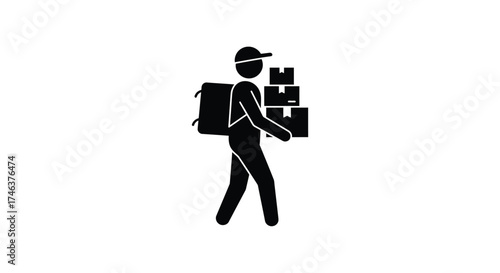 Delivery person carrying multiple packages walking with a backpack service logistics transportation commerce business moving goods