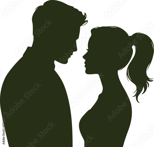 silhouette of romantic couple standing close facing each other expressing love and intimacy concept isolated on white background vector illustration