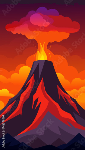Illustration of a volcano erupting with lava flow