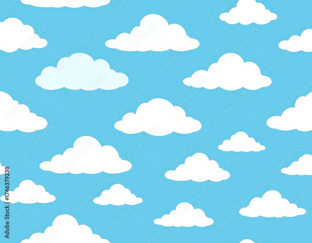 Seamless pattern of white clouds on a blue sky background in a sunny day