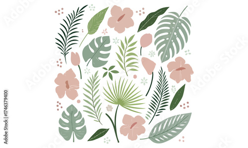 Pastel Floral & Tropical Botanical Elements for Design