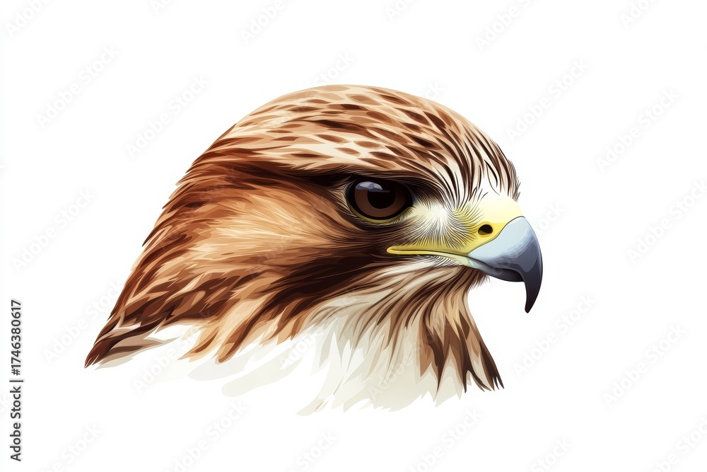 Fototapeta premium This detailed illustration showcases the stunning features of a hawk, highlighting its sharp beak and piercing eyes. Perfect for wildlife enthusiasts.